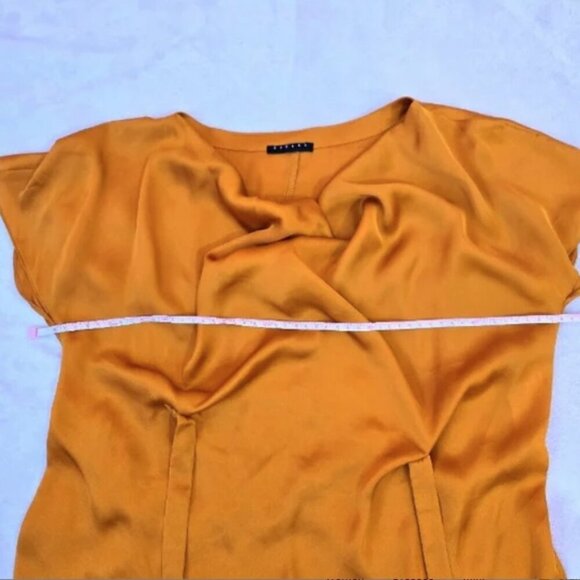 Sisley satin dress gold with ruffled neckline. Comes With Slip dress, size S - Picture 9 of 12